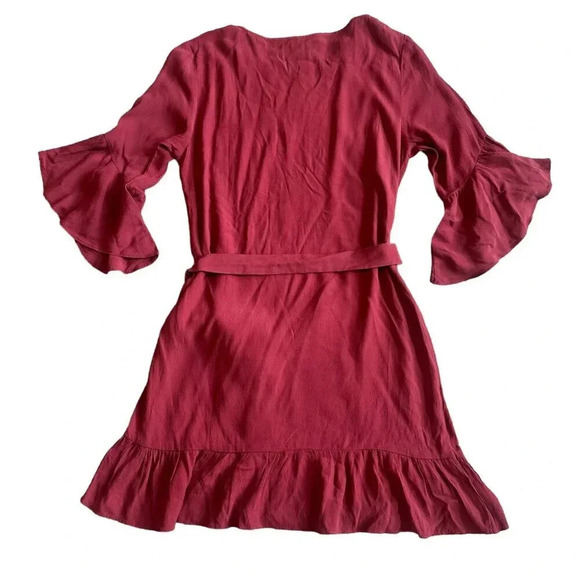 Lucy Paris Burgundy Wrap Dress Ruffle Apron Fit n Flare Size Medium Women's NWT - Picture 7 of 12